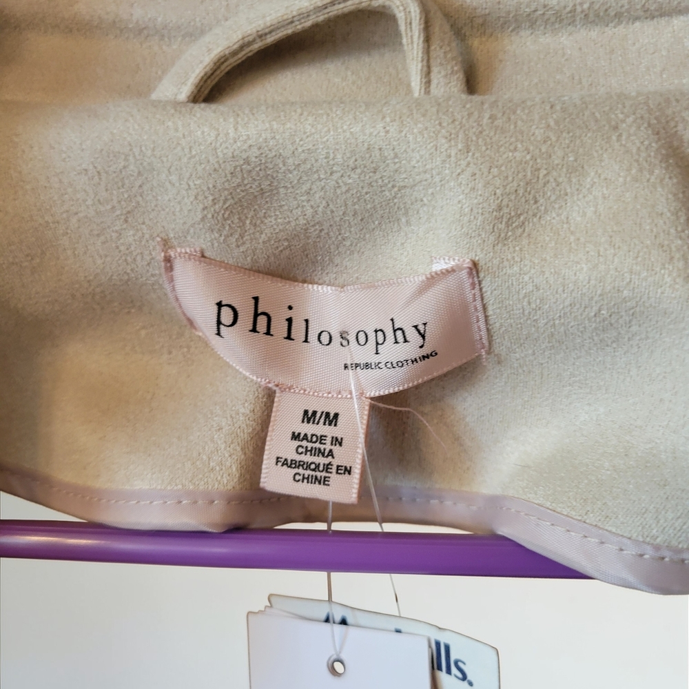Philosophy Light Cream Moto-Style Suede Jacket - Picture 2 of 5
